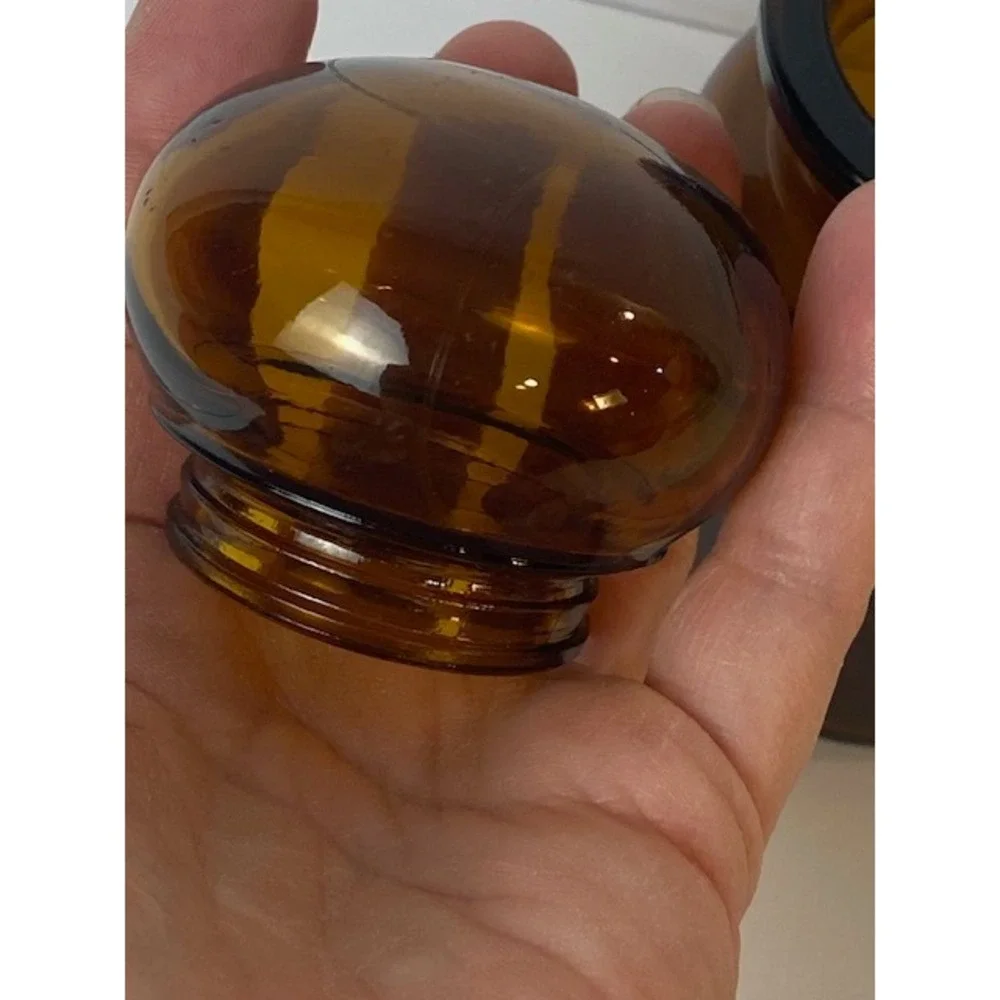 Vintage Amber Glass Apothecary Jar with Bubble Lid Made in Belgium Brown 5.5
